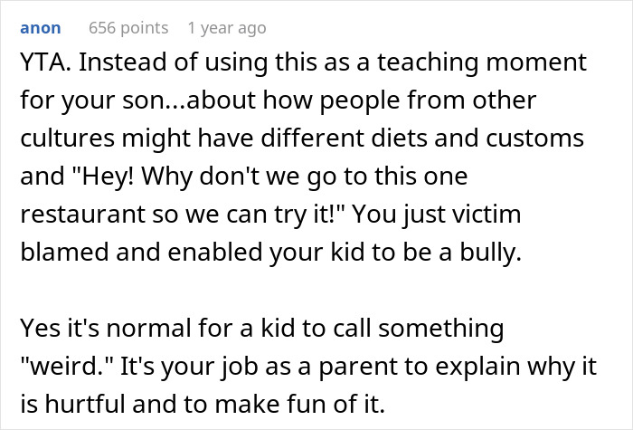 Mother Thinks Her Son Bullying Classmate About Her "Weird" Lunch Is Normal, Gets A Reality Check Mother Thinks Her Son Bullying Classmate About Her "Weird" Lunch Is Normal, Gets A Reality Check