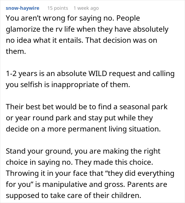 Woman Refuses To Take In Her Parents After They Regretted Pursuing Their Dream, Is Called Selfish Woman Refuses To Take In Her Parents After They Regretted Pursuing Their Dream, Is Called Selfish