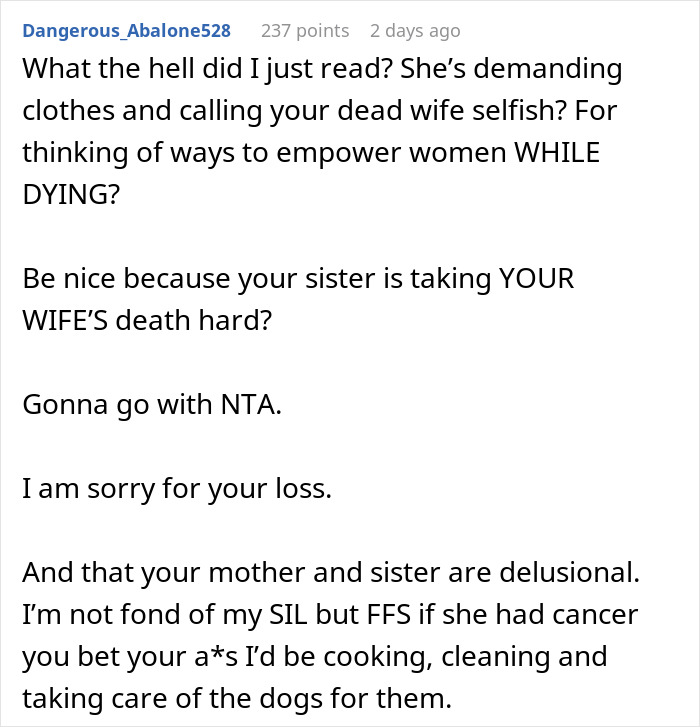 Guy Shocked At Sisters Audacity After His Wife Dies: "She Is A Selfish Cow" Guy Shocked At Sisters Audacity After His Wife Dies: "She Is A Selfish Cow"