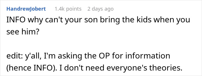 Screenshot of a Reddit comment discussing grandkids and their relationship with a parent. Screenshot of a Reddit comment discussing grandkids and their relationship with a parent.