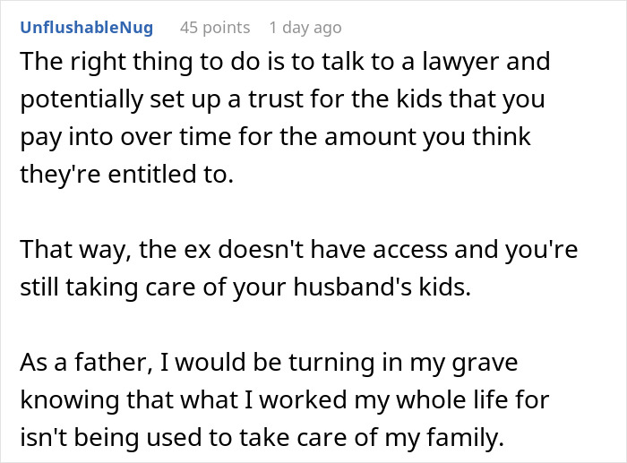 Woman Wants To Get Half Of Ex-Husband’s Inheritance For Kids, Gets A Reality Check From New Wife Woman Wants To Get Half Of Ex-Husband’s Inheritance For Kids, Gets A Reality Check From New Wife