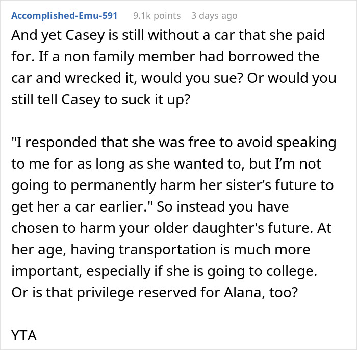 Girl Rejects Family’s Apology After Sister Wrecks Her Car, Gives Parents An Ultimatum Girl Rejects Family’s Apology After Sister Wrecks Her Car, Gives Parents An Ultimatum