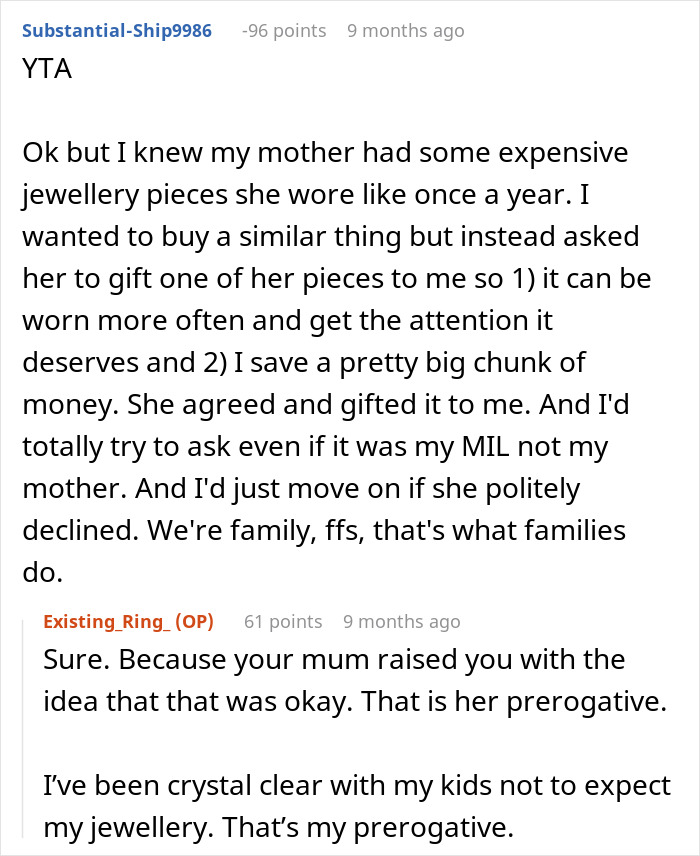 DIL Demands That MIL Give Up Her Emerald Ring As An Heirloom Engagement Ring, Is Told To Get Out DIL Demands That MIL Give Up Her Emerald Ring As An Heirloom Engagement Ring, Is Told To Get Out