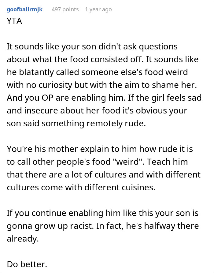 Mother Thinks Her Son Bullying Classmate About Her "Weird" Lunch Is Normal, Gets A Reality Check Mother Thinks Her Son Bullying Classmate About Her "Weird" Lunch Is Normal, Gets A Reality Check