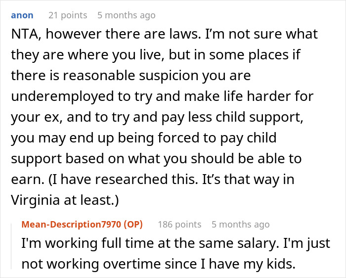 "AITA For Working Less After My Divorce Even Though It Means My Ex Gets Less Child Support?" "AITA For Working Less After My Divorce Even Though It Means My Ex Gets Less Child Support?"