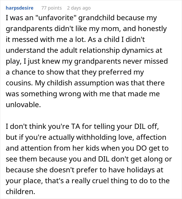 Reddit post discussing relationship dynamics and favoritism among grandkids. Reddit post discussing relationship dynamics and favoritism among grandkids.