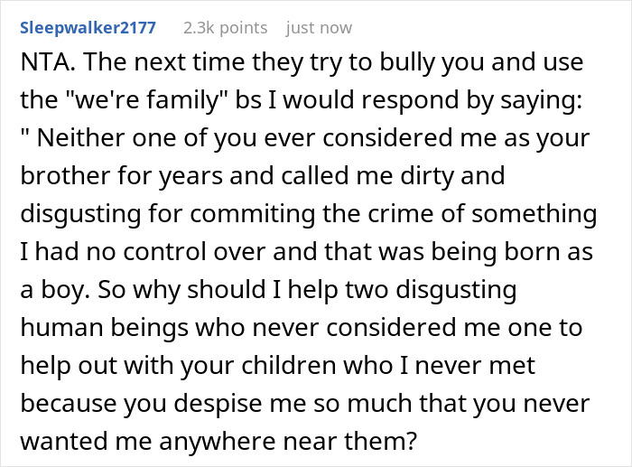 Man Fumes After Sisters Who Ruined His Childhood Ask For Help, Saying He's "Family Or Whatever" Man Fumes After Sisters Who Ruined His Childhood Ask For Help, Saying He's "Family Or Whatever"