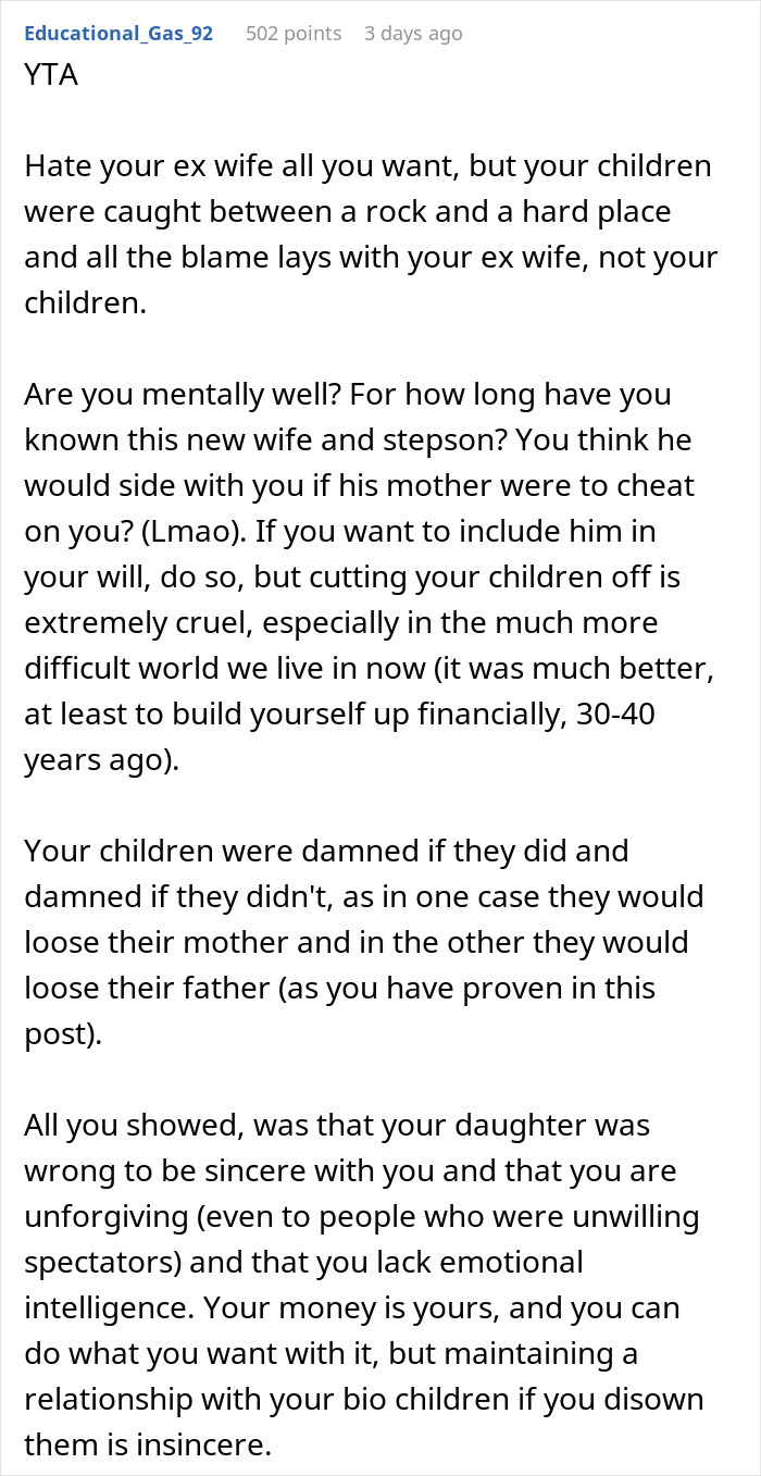 Biological Kids Furious After Dad Leaves Everything To Stepson For Concealing Mom's Affair Biological Kids Furious After Dad Leaves Everything To Stepson For Concealing Mom's Affair
