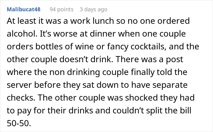 Guy Starts Ordering A Lot Of Food After Coworkers Refuse To Stop Splitting The Bill Guy Starts Ordering A Lot Of Food After Coworkers Refuse To Stop Splitting The Bill