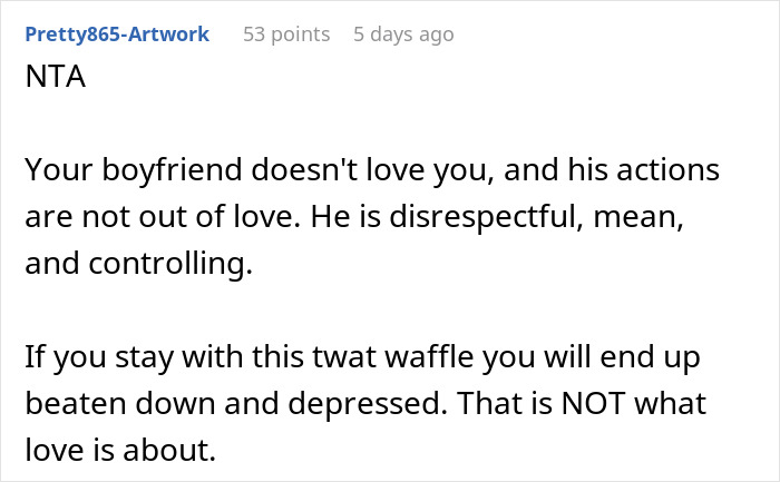 Comment advising against covering tattoo due to boyfriend's disrespect. Comment advising against covering tattoo due to boyfriend's disrespect.