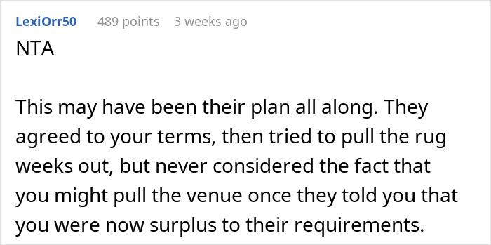 Brother Is Uninvited From Wedding For Being An "Addict", He Then Cancels Free Venue In Response Brother Is Uninvited From Wedding For Being An "Addict", He Then Cancels Free Venue In Response