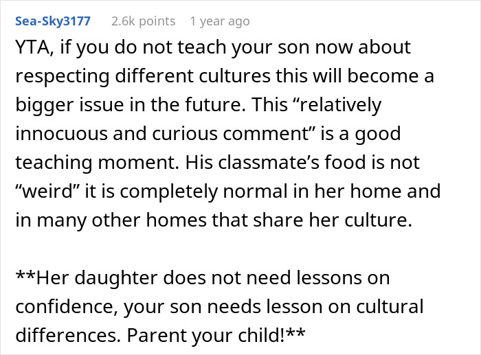 Mother Thinks Her Son Bullying Classmate About Her "Weird" Lunch Is Normal, Gets A Reality Check Mother Thinks Her Son Bullying Classmate About Her "Weird" Lunch Is Normal, Gets A Reality Check