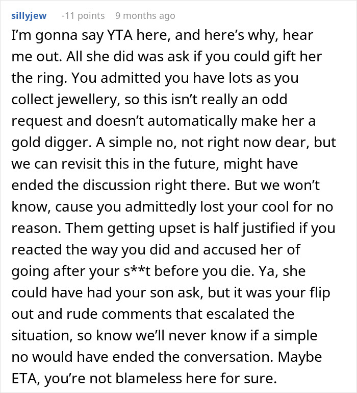 DIL Demands That MIL Give Up Her Emerald Ring As An Heirloom Engagement Ring, Is Told To Get Out DIL Demands That MIL Give Up Her Emerald Ring As An Heirloom Engagement Ring, Is Told To Get Out