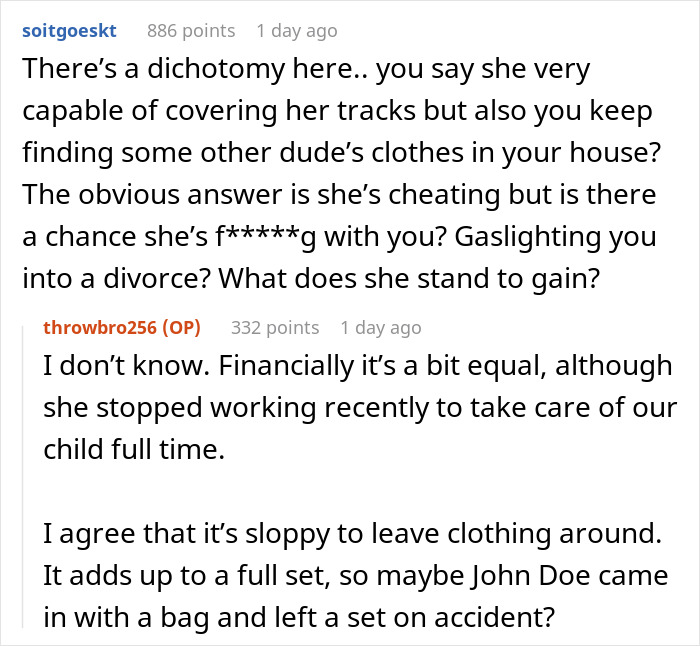 Guy Inexplicably Keeps Finding Other Men’s Clothes In His House After Being Away, Wife Has No Idea Guy Inexplicably Keeps Finding Other Men’s Clothes In His House After Being Away, Wife Has No Idea