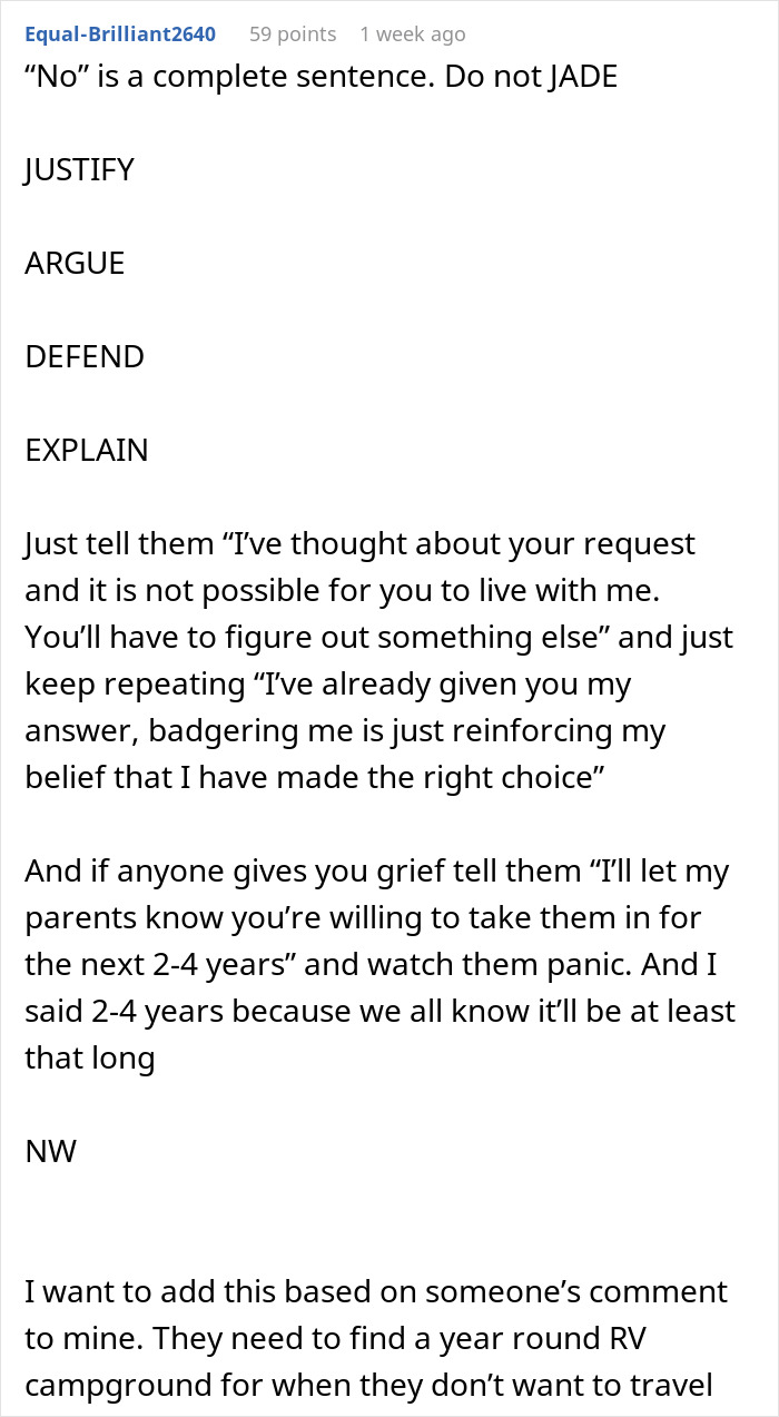 Woman Refuses To Take In Her Parents After They Regretted Pursuing Their Dream, Is Called Selfish Woman Refuses To Take In Her Parents After They Regretted Pursuing Their Dream, Is Called Selfish