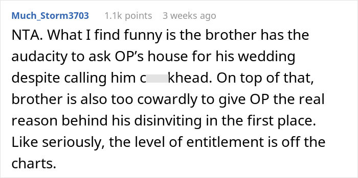 Brother Is Uninvited From Wedding For Being An "Addict", He Then Cancels Free Venue In Response Brother Is Uninvited From Wedding For Being An "Addict", He Then Cancels Free Venue In Response