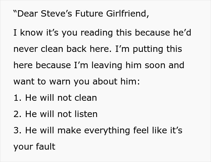 Woman Finds BF's Ex's Warning Note In His House, It Leads To Them Breaking Up Woman Finds BF's Ex's Warning Note In His House, It Leads To Them Breaking Up