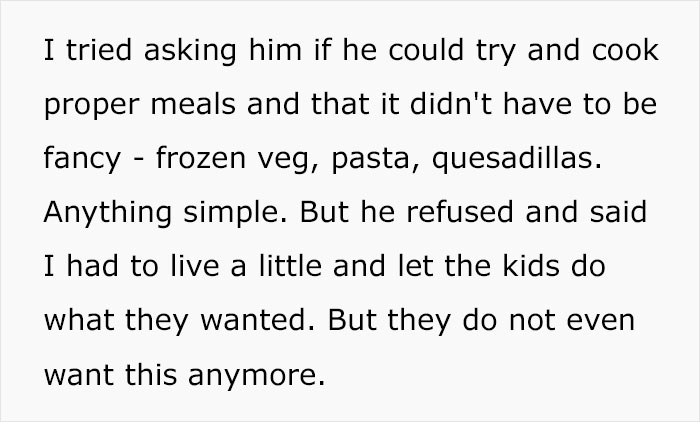 Mom Calls Out Ex-Husband For Giving Kids Unhealthy Meals Instead Of Cooking Mom Calls Out Ex-Husband For Giving Kids Unhealthy Meals Instead Of Cooking