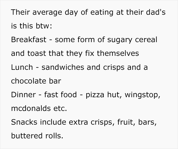 Mom Calls Out Ex-Husband For Giving Kids Unhealthy Meals Instead Of Cooking Mom Calls Out Ex-Husband For Giving Kids Unhealthy Meals Instead Of Cooking