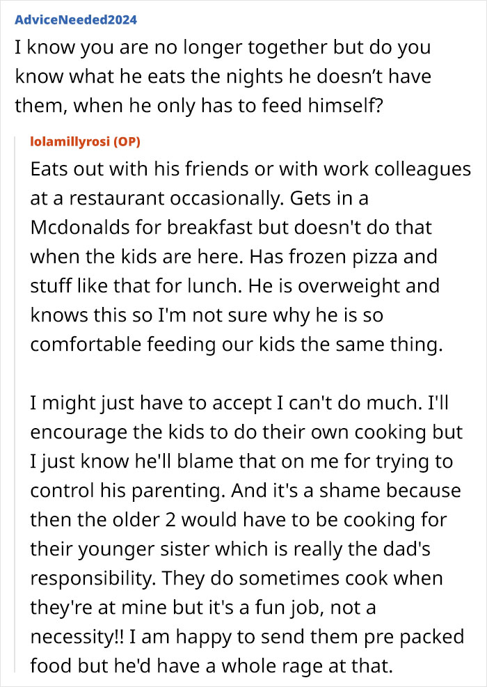 Mom Calls Out Ex-Husband For Giving Kids Unhealthy Meals Instead Of Cooking Mom Calls Out Ex-Husband For Giving Kids Unhealthy Meals Instead Of Cooking