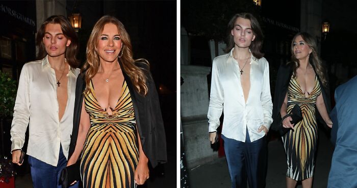 Liz Hurley, 59, Called Out For Inappropriate Behavior After Showing Off Cleavage Next To Son, 22