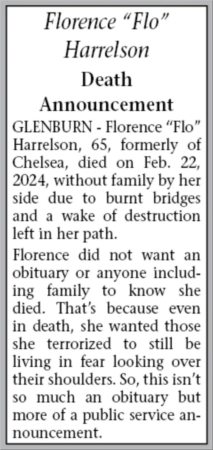 “It’s A Public Service Announcement”: Daughter’s Unforgiving Obituary For Mom Goes Viral “It’s A Public Service Announcement”: Daughter’s Unforgiving Obituary For Mom Goes Viral