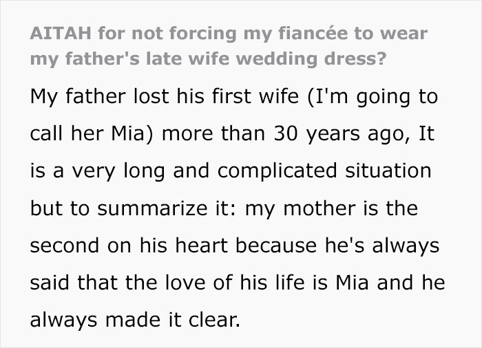 Dad Pressures His Soon-To-Be DIL To Wear His Late Wife’s Wedding Dress Decades After She Died Dad Pressures His Soon-To-Be DIL To Wear His Late Wife’s Wedding Dress Decades After She Died