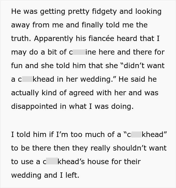 Brother Is Uninvited From Wedding For Being An "Addict", He Then Cancels Free Venue In Response Brother Is Uninvited From Wedding For Being An "Addict", He Then Cancels Free Venue In Response