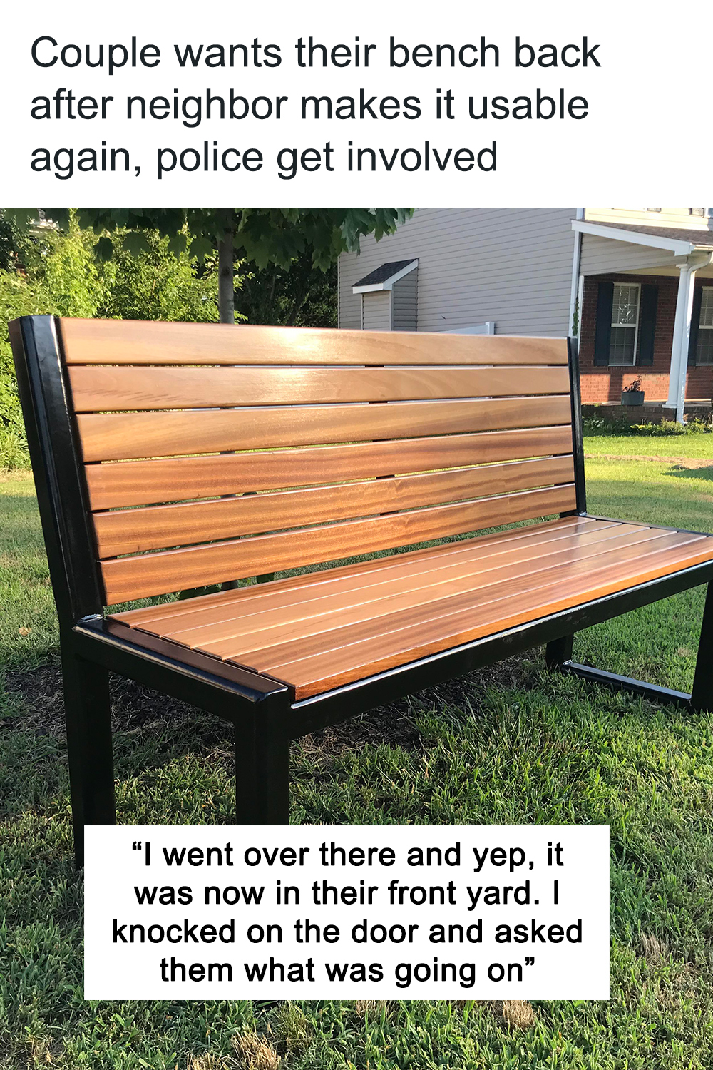 Couple Wants Their Bench Back After Neighbor Makes It Usable Again, Police Get Involved