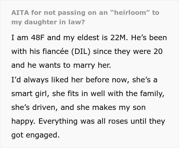 DIL Demands That MIL Give Up Her Emerald Ring As An Heirloom Engagement Ring, Is Told To Get Out DIL Demands That MIL Give Up Her Emerald Ring As An Heirloom Engagement Ring, Is Told To Get Out