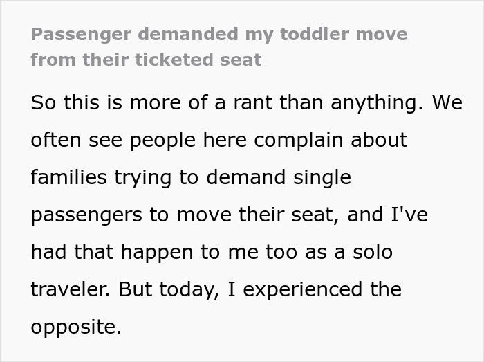 Passenger Demands Toddler Move From Paid Seat: "Not Ask, But Demand" Passenger Demands Toddler Move From Paid Seat: "Not Ask, But Demand"