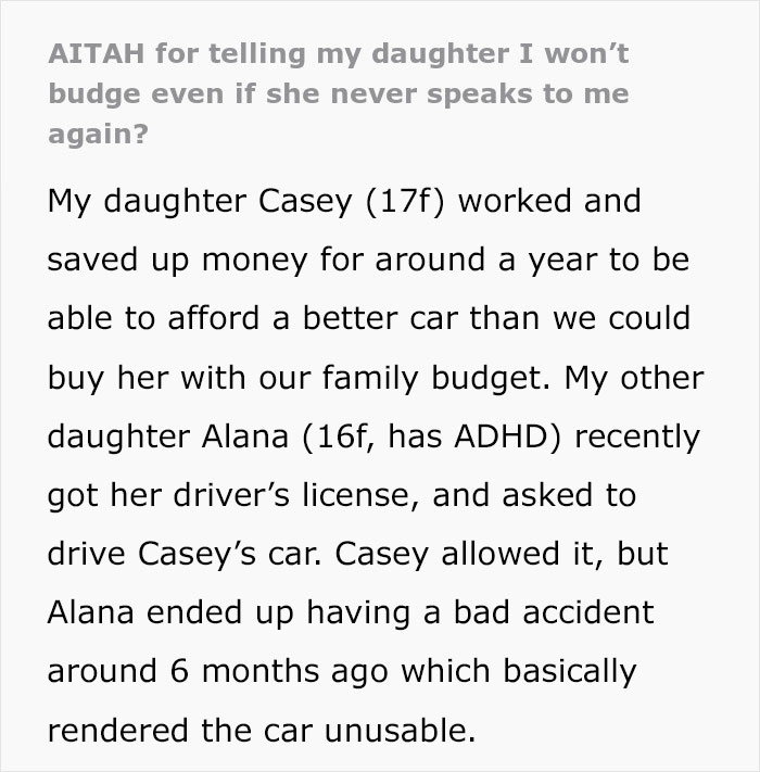 Girl Rejects Family’s Apology After Sister Wrecks Her Car, Gives Parents An Ultimatum Girl Rejects Family’s Apology After Sister Wrecks Her Car, Gives Parents An Ultimatum