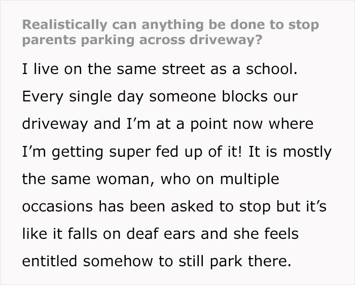 Woman Keeps Blocking Driveway For Mom Of Autistic Kid Who Can't Walk, She Finally Loses It Woman Keeps Blocking Driveway For Mom Of Autistic Kid Who Can't Walk, She Finally Loses It
