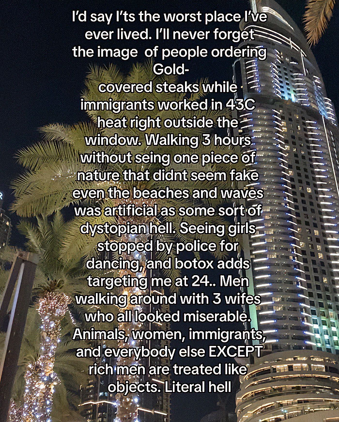 “Dystopian Hell”: Woman Goes Viral For Exposing The Dark Side Of Living In Dubai “Dystopian Hell”: Woman Goes Viral For Exposing The Dark Side Of Living In Dubai