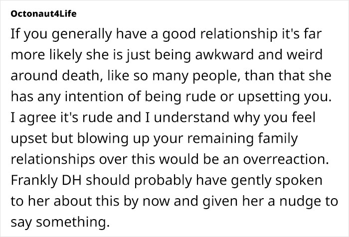 Woman Whose Mom Passed Feels It's Bizarre MIL Didn't Reach Out At All, Thinks Of Cutting Her Off Woman Whose Mom Passed Feels It's Bizarre MIL Didn't Reach Out At All, Thinks Of Cutting Her Off