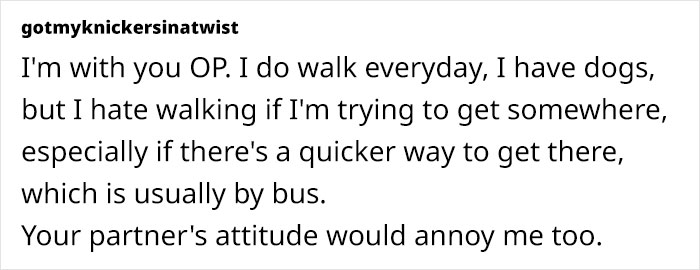 Woman Livid As Her Walking-Obsessed Partner Doesn't Let Her Take Bus, She Finally Snaps Woman Livid As Her Walking-Obsessed Partner Doesn't Let Her Take Bus, She Finally Snaps