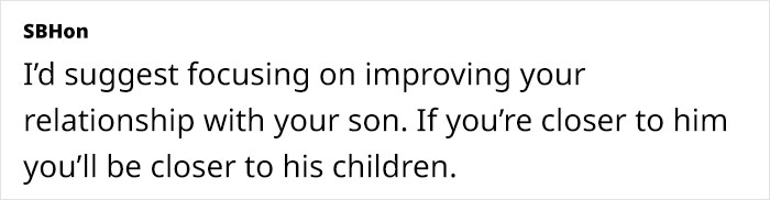 Text message from SBHon advising to improve relationship with son to get closer to grandchildren, related to woman complaining about DIL. Text message from SBHon advising to improve relationship with son to get closer to grandchildren, related to woman complaining about DIL.