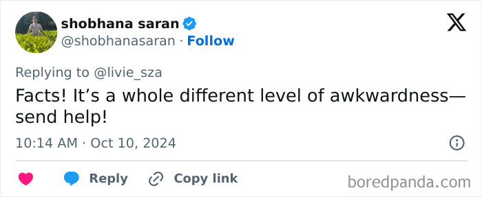 Tweet reacting to Sabrina Carpenter acting out scene onstage, calling it awkward. Tweet reacting to Sabrina Carpenter acting out scene onstage, calling it awkward.