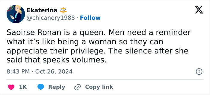 “Men Need A Reminder”: Saoirse Ronan Praised For Shutting Down Male Guests With Honest Remark “Men Need A Reminder”: Saoirse Ronan Praised For Shutting Down Male Guests With Honest Remark