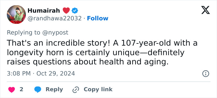 "It's Too Risky": 107YO Goes Viral For 4-Inch "Longevity Horn" Growing From Her Forehead "It's Too Risky": 107YO Goes Viral For 4-Inch "Longevity Horn" Growing From Her Forehead