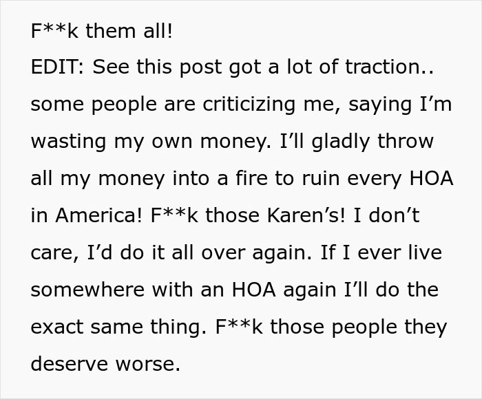 HOA Fine Guy $1,500 For A Piece Of Wood, His Revenge Makes Them Spend Way More HOA Fine Guy $1,500 For A Piece Of Wood, His Revenge Makes Them Spend Way More