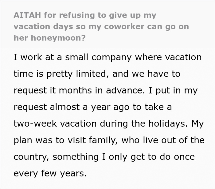 Person Plans Vacation Almost A Year In Advance, Is Chastised For Refusing To Switch With A Bride Person Plans Vacation Almost A Year In Advance, Is Chastised For Refusing To Switch With A Bride