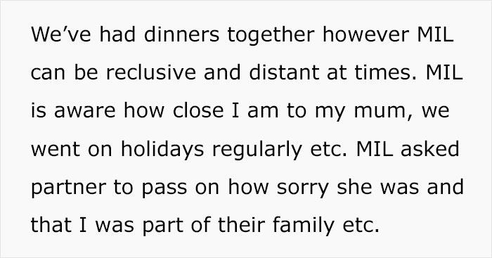Woman Whose Mom Passed Feels It's Bizarre MIL Didn't Reach Out At All, Thinks Of Cutting Her Off Woman Whose Mom Passed Feels It's Bizarre MIL Didn't Reach Out At All, Thinks Of Cutting Her Off