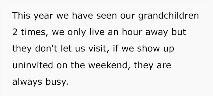 Text excerpt from a woman complaining about her daughter-in-law not letting her see the grandkids despite living nearby. Text excerpt from a woman complaining about her daughter-in-law not letting her see the grandkids despite living nearby.