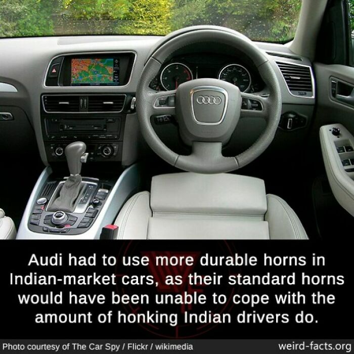 Audi adapted more durable horns for Indian-market cars due to the high frequency of honking by Indian drivers.