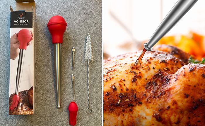 Make Quick Work Of Basting And Infusing Your Thanksgiving Turkey With Flavor With A Premium Stainless Steel Turkey Basting Syringe Brush - A Food-Grade, Easy-To-Clean Syringe And Brush Combo Perfect For Basting, Marinating, And Serving Up A Tender, Juicy Bird