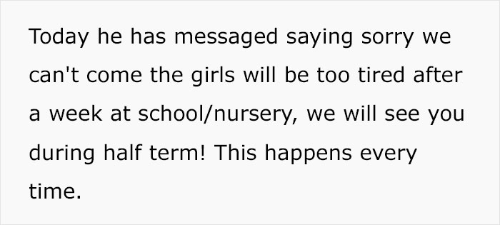 Text message screenshot about being unable to see grandkids due to tiredness after school, highlighting woman complaints. Text message screenshot about being unable to see grandkids due to tiredness after school, highlighting woman complaints.