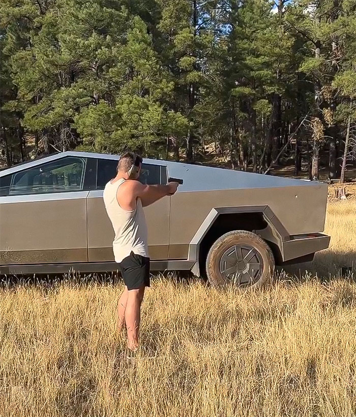 Man Fires Bullets Into His Cybertruck To Test If Elon Musk's Bulletproof Claims Are Real Man Fires Bullets Into His Cybertruck To Test If Elon Musk's Bulletproof Claims Are Real