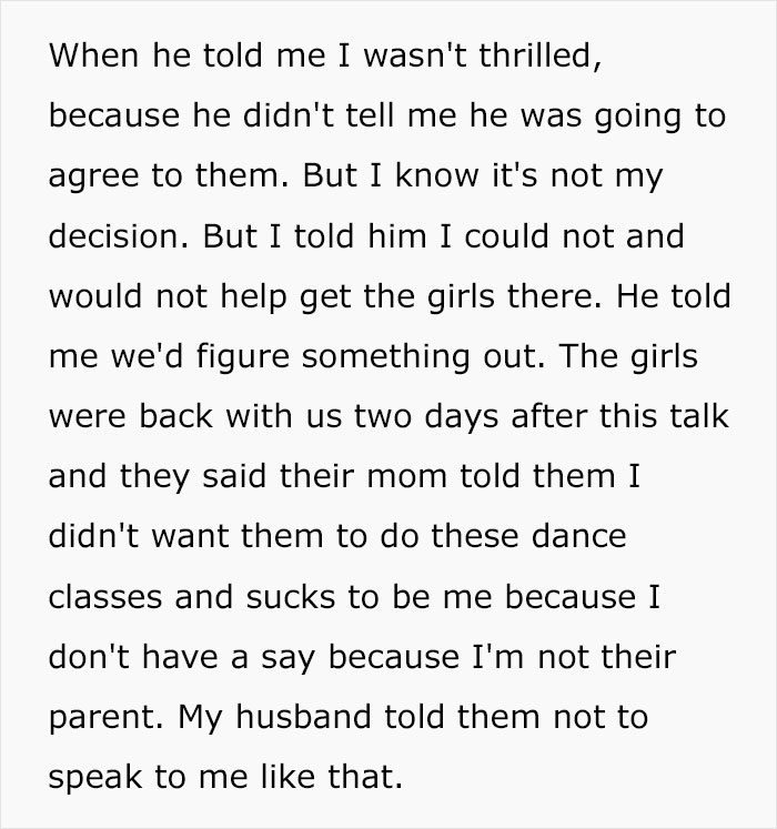 Stepmom Is Being Treated Terribly By Kids, Refuses To Take Them To Dance Class And Takes Heat Stepmom Is Being Treated Terribly By Kids, Refuses To Take Them To Dance Class And Takes Heat