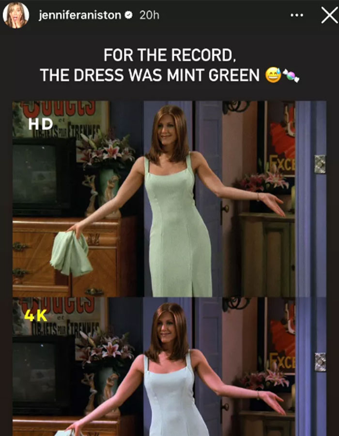 Jennifer Aniston Settles The Viral Debate On True Color Of Her Iconic Friends Dress Jennifer Aniston Settles The Viral Debate On True Color Of Her Iconic Friends Dress